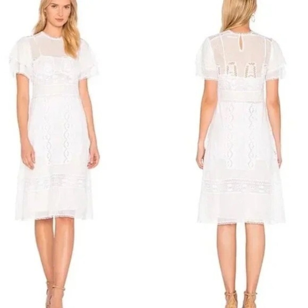 Tularosa Quinn White Ivory Crochet Lace Midi Dress with Slip Size S